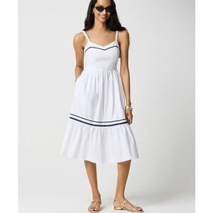 J Crew Corset Midi Dress with Contrast Trim in white navy Size 14